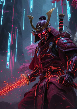 Cyberpunk Samurai with Glowing Sword