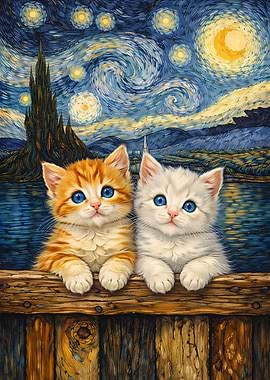 Kittens in Starry Night