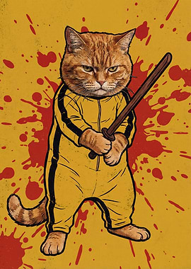 Cat in Yellow Tracksuit with Sword