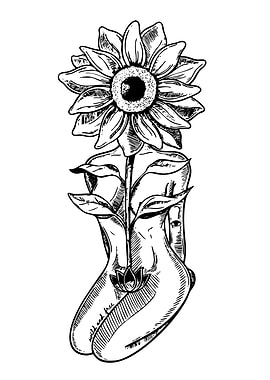 Woman with Sunflower and Lotus