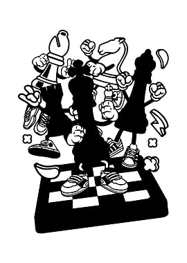 Cartoon Chess Pieces on Board