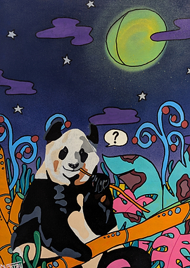 Panda in a surreal night garden