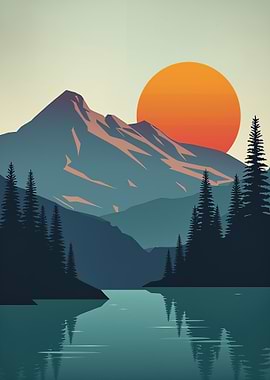 Sunset Over Mountain Lake