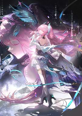 Girl with Pink Hair and Flowing Dress