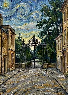 Ornate Gate in Starry Night Style