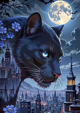 Panther Over Cityscape