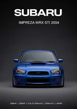 blue Subaru Impreza WRX STI 2004 Poster