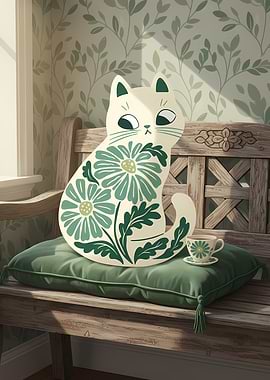 Decorative Cat Pillow with Floral Design