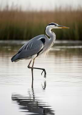 Grey Heron Standing in Water
