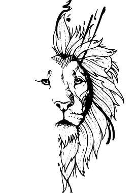 Half Lion Face Tattoo Design