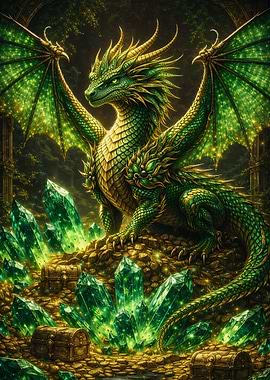 Emerald Dragon Guarding Treasure