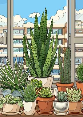 Collection of Potted Succulents and Cacti