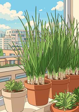Balcony Garden with Green Onions