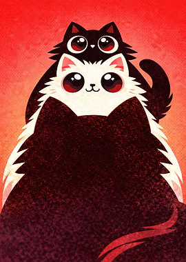 Two Cute Cats Stacked