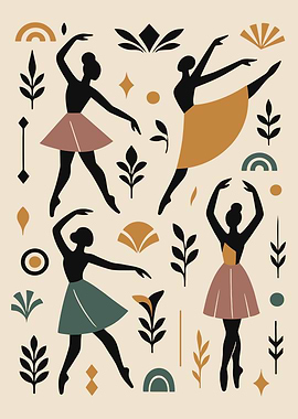 Ballet Dancers and Botanical Elements