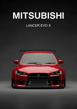 Red Mitsubishi Lancer Evo X face poster