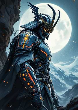 Cyberpunk Samurai Under the Moon