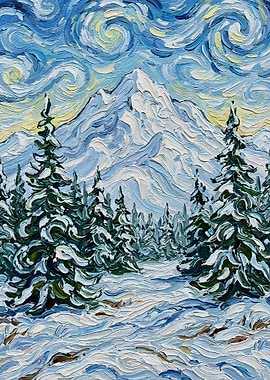 Snowy Mountain Landscape Painting