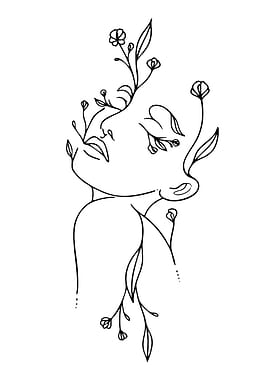 Line Art of Woman with Flowers