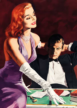 Glamorous woman and man at a table