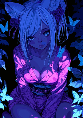 Anime Girl in Kimono with Fox Ears