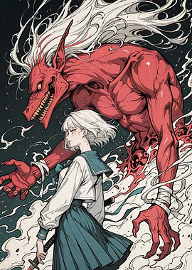 Anime Girl and Red Demon