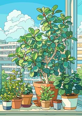 Potted plants on a windowsill