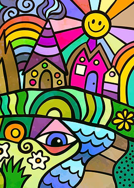 Vibrant Abstract Doodle Landscape