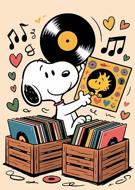 Snoopy and Woodstock with Vinyl Records