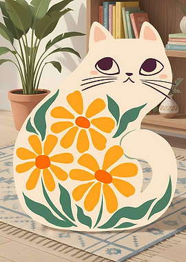 Cute Cat with Floral Design