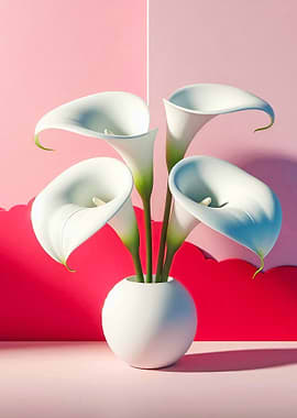 White Calla Lilies in a White Vase