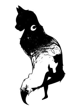 Silhouette of a cat with a night scene inside