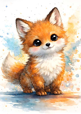 Cute Watercolor Fox Cub