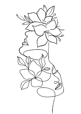Abstract Floral Face Line Art