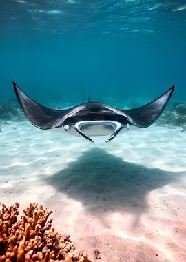 Manta Ray Swimming Over Sandy Seabed