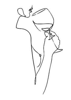 Woman drinking wine line art