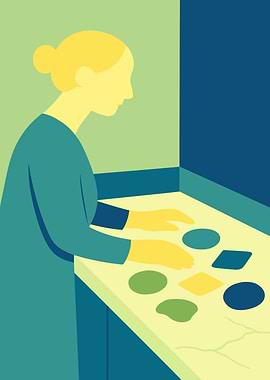 Woman interacting with shapes on a table