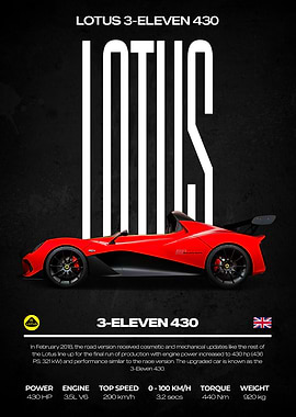 Lotus 3-Eleven 430 Car Poster