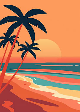Tropical Sunset Beach Scene