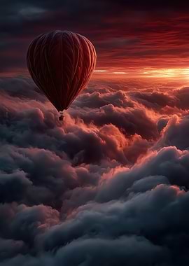 Hot Air Balloon Above Clouds at Sunset
