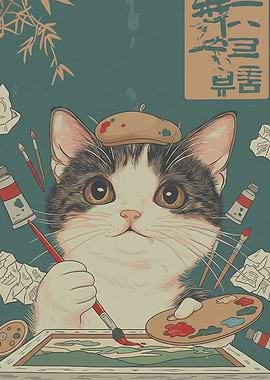 Cat Artist Painting