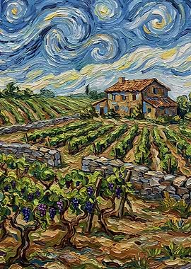 Van Gogh Style Vineyard Landscape