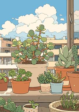 Potted succulents on a windowsill