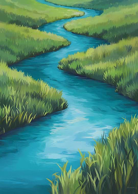 River Through Grassy Landscape