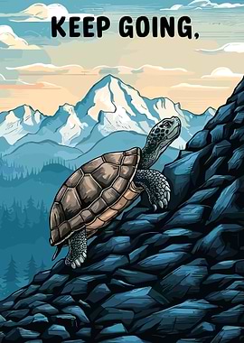 Turtle climbing a rocky mountain