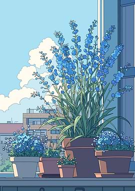 Balcony Garden with Blue Flowers