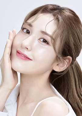 jeon somi with glowing skin touching her face