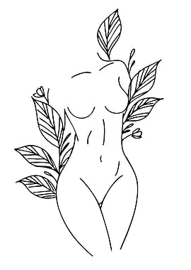 Line Art of Female Torso with Leaves