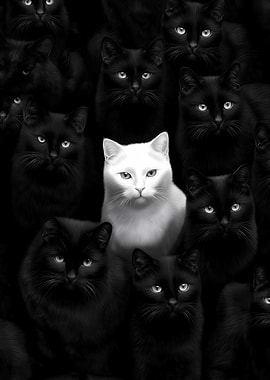 White Cat Among Black Cats