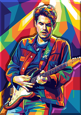 John Mayer Playing Guitar in Pop Art Style